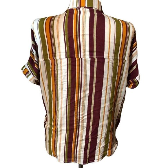 Polagram Blouse Womens M Striped Camp Shirt Explore Traveler Hostel - Picture 4 of 6